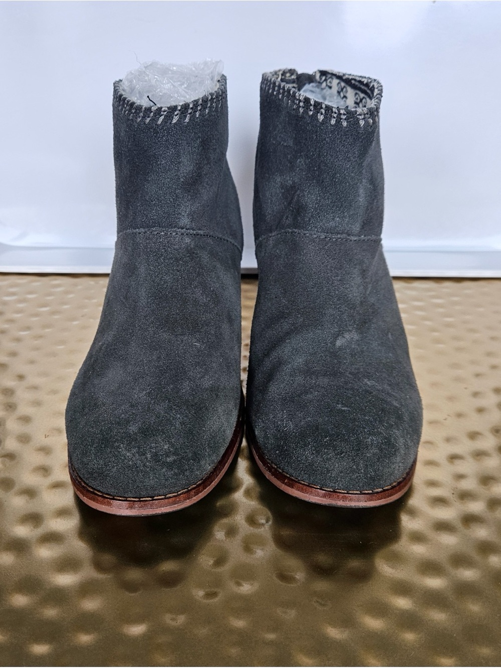 Toms Charcoal Suede Ankle Booties with Contrast Stitch